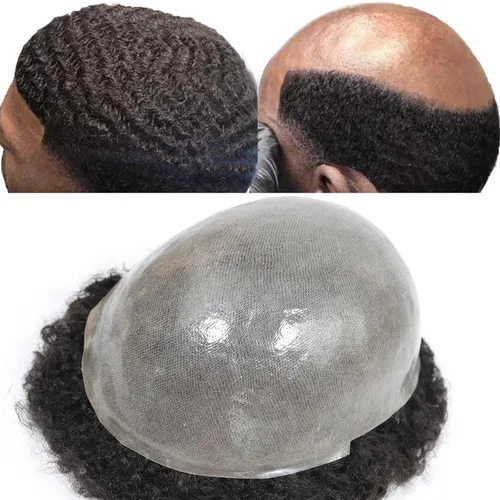 Miniatura 13 de HAPPY&CC Manejar cabello afro unidad negro hombres cabello humano toupee peluca francesa encaje pieza de pelo sistema de reemplazo para hombres #1