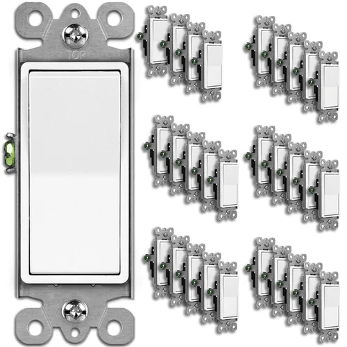 Miniatura 14 de BESTTEN Paquete de 10 interruptores de luz decorativa de 3 vías, 15 A, 120/277 V, un solo polo o tres vías, interruptor de pared de paleta