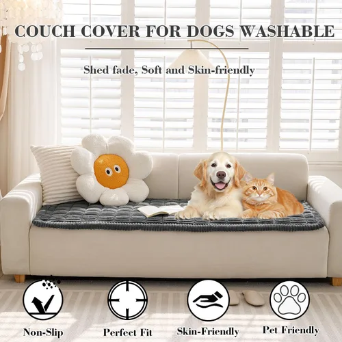 Miniatura 2 de Funda de sofá para perros, lavable, antideslizante, para proteger los muebles (Z-gris oscuro, 27.6 x 82.7 pulgadas/27.6 x 82.7 in)