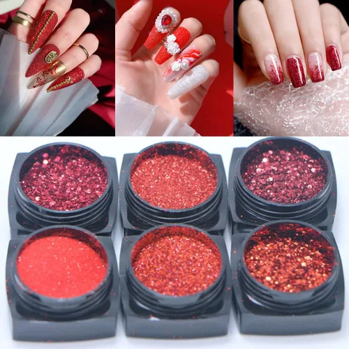 Miniatura 8 de Polvo de uñas cromado con efecto espejo metálico de 6 rejillas, pigmento aurora, brillo holográfico, iridiscente, polvo de manicura, esmalte de gel