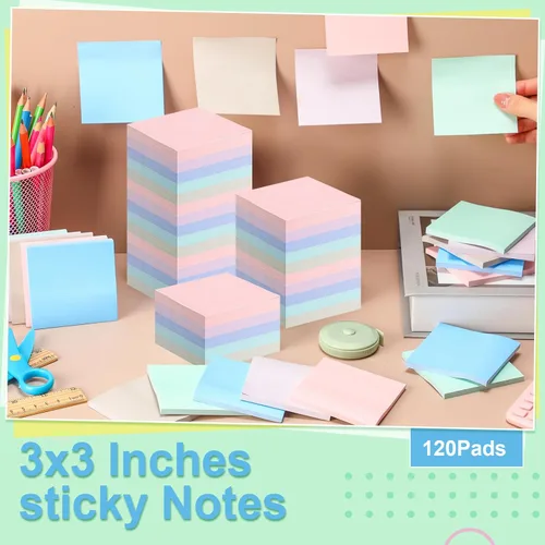 Miniatura 4 de Fainne Paquete de 120 notas adhesivas a granel de 3 x 3 pulgadas, bloc de notas autoadhesivas de papel multicolor para suministros escolares