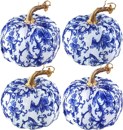 Miniatura 13 de Winlyn 4 calabazas decorativas de terciopelo rústico sintético, color verde, verde azulado, blanco, 5 pulgadas, para regalos, otoño, boda, Acción