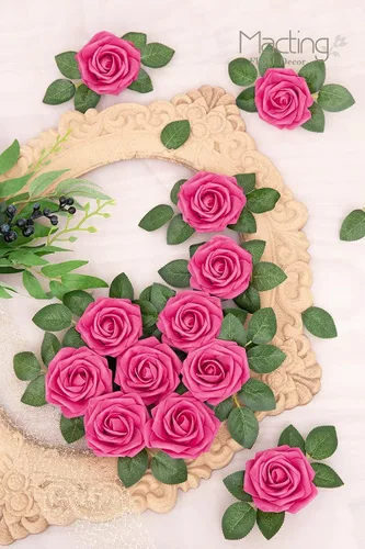 Miniatura 3 de MACTING 30 rosas de flores artificiales, flores falsas de tacto real con tallos, rosas de espuma para ramo de boda, fiesta, centros de mesa, baby