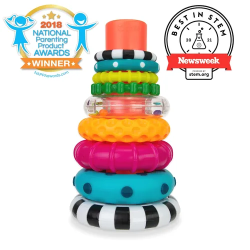 Miniatura 2 de Anillo de apilado de pilas de círculos de Sassy, juguete de aprendizaje STEM, a partir de 6 meses, multicolor, juego de 9 piezas