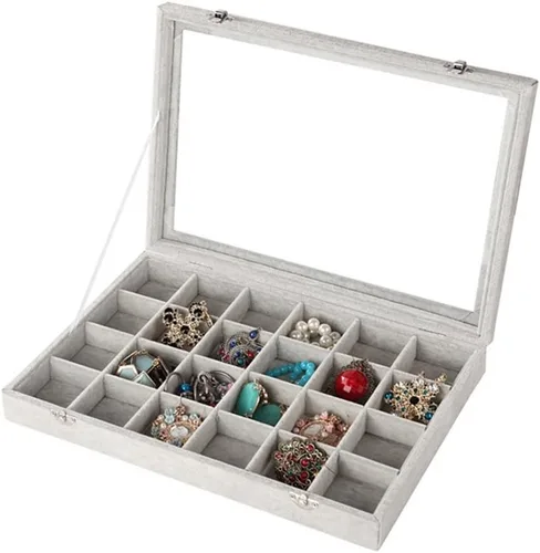 Miniatura 2 de Wuligirl - Joyero organizador de terciopelo para aretes, collares y pulseras con tapa transparente de exhibición, almacenamiento de joyas