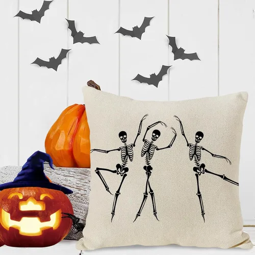 Miniatura 5 de JOOCAR Fundas de almohada de calavera de Halloween, diseño de esqueleto, divertida funda de cojín para sofá, decoración del hogar, 16 x 16 pulgadas