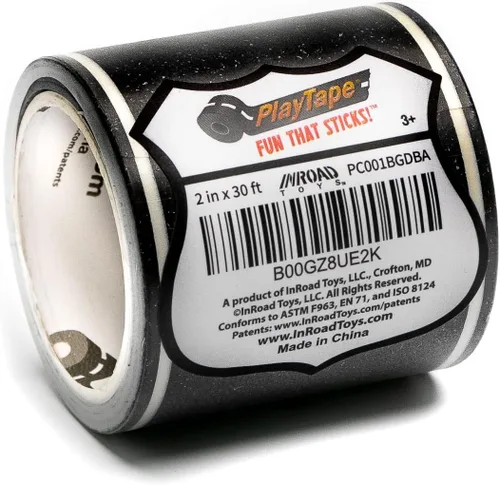 Miniatura 9 de PlayTape Cinta de carretera para autos de juguete, se adhiere a superficies planas, sin residuos; 2 pulgadas de ancho x 30 pies de carretera