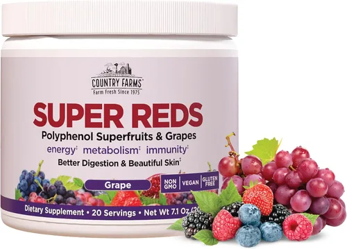 Country Farms Super Reds, superalimento energizante de polifenoles, 40 frutas y bayas super, poderosos antioxidantes y polifenoles, apoya la energía