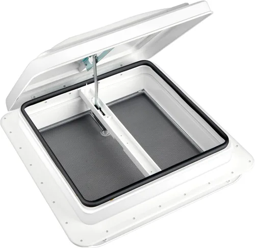Miniatura 10 de Kit de ventilador reversible Livpow para techo de RV de 12V, 35.6 cm x 35.6 cm, tapa manual de elevación negra