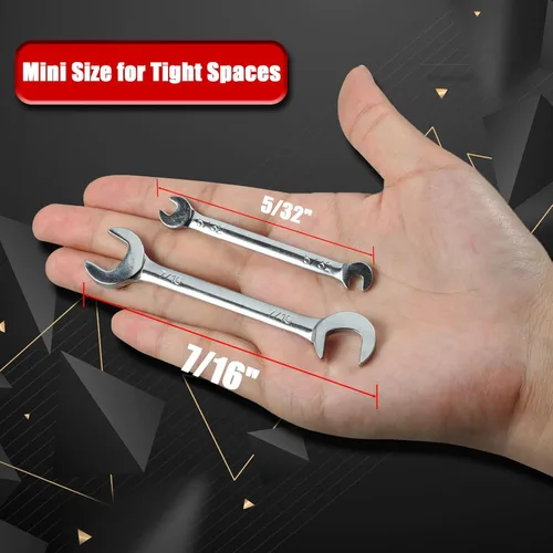 Miniatura 5 de SPEEDWOX Mini juego de llaves dobles de extremo abierto, 10 piezas, acero de alto carbono, plata