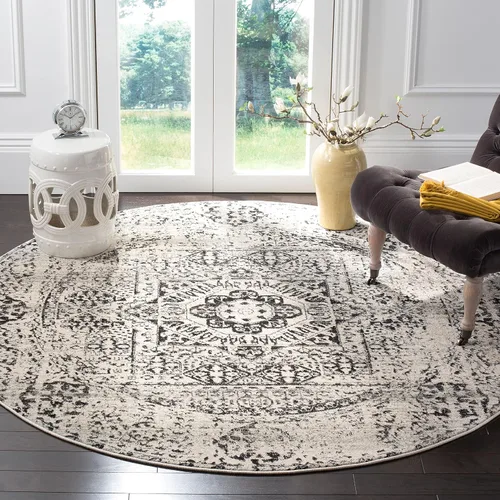 Miniatura 13 de SAFAVIEH Evoke Collection EVK260T Medallón oriental envejecido de 2'2" x 4', color marfil y negro, no desprende pelusa, alfombra de acento para sala
