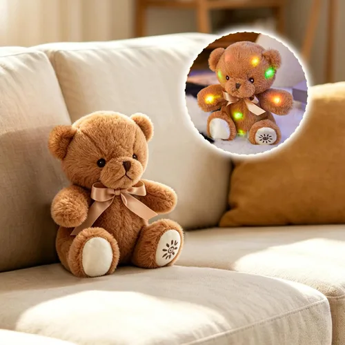 Miniatura 7 de BSTAOFY Oso de peluche con luz marrón, oso de peluche brillante, juguete de peluche suave para niñas y niños, regalos de cumpleaños, 8 pulgadas