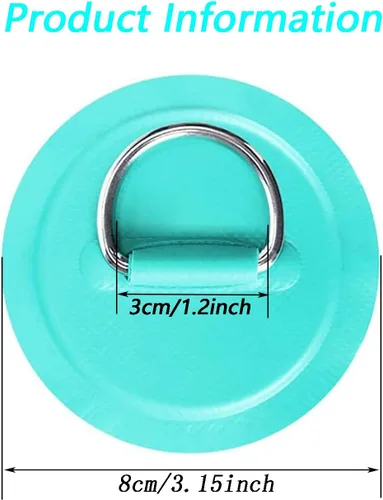 Miniatura 2 de LOOEEL Paquete de 6 parches circulares de acero inoxidable con anillo en D para lancha inflable de PVC, kayak, SUP, canoa, cubierta, accesorios