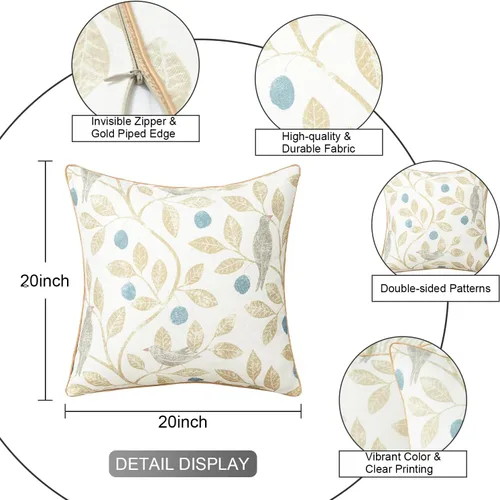Miniatura 3 de VOGOL - Funda de almohada texturizada de lino, 18 x 18 pulgadas, estilo granja, para sofá, cama y habitación, con diseño de pájaros y hojas beige
