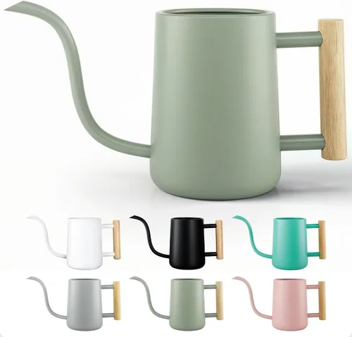 Miniatura 10 de Regadera de metal de 35 onzas, pequeña para interior, con boquilla larga y mango de madera real para plantas de casa, suculentas, cactus y plántulas