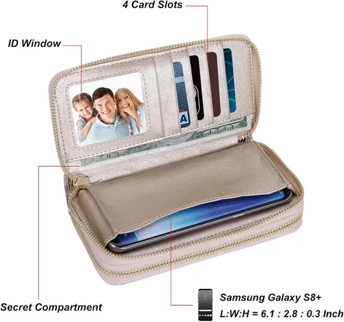 Miniatura 5 de HAWEE - Cartera para teléfono celular, con dos cierres y correa larga extraíble para la muñeca, para mujer
