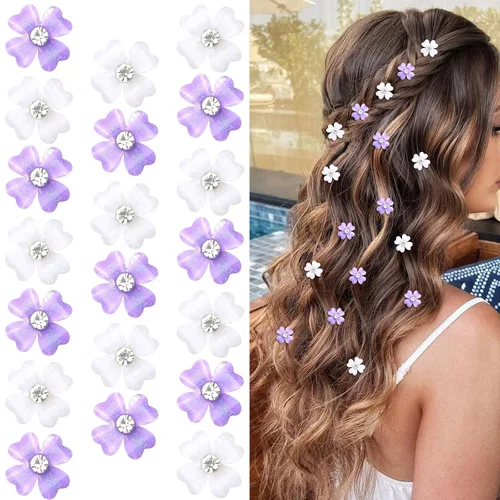 Miniatura 10 de Wecoe Pinzas para el cabello decorativas blancas pequeñas con flores para mujer, 20 piezas de lindos accesorios para el cabello, juego de regalo