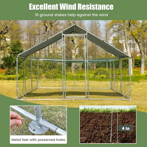Miniatura 6 de Giantex Gallinero de metal grande de 20 pies, jaula de aves de corral para gallinas, cubierta impermeable y resistente al sol, marco de acero