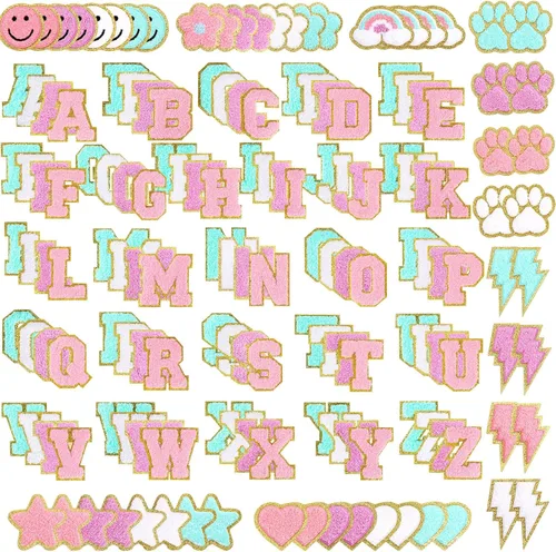 Miniatura 10 de 156 Pcs Glitter Self Adhesive Letters Chenille Clothing Patches Embroidered Repair Fuzzy Patches Alphabet Gold Trimmed Preppy Clothing Badges Sewing