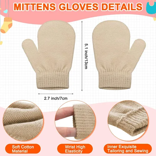 Miniatura 31 de SATINIOR 3 Set Toddler Hat Glove Set, Kids Winter Hats Warm Knitted Beanie Mittens Gloves with Bow for Baby Girls Boys 0-6Y