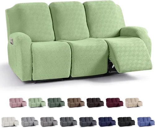 Miniatura 24 de KinCam Fundas para sillón reclinable, fundas elásticas para sillas reclinables, fundas para sofá reclinable de jacquard a rayas, protectores