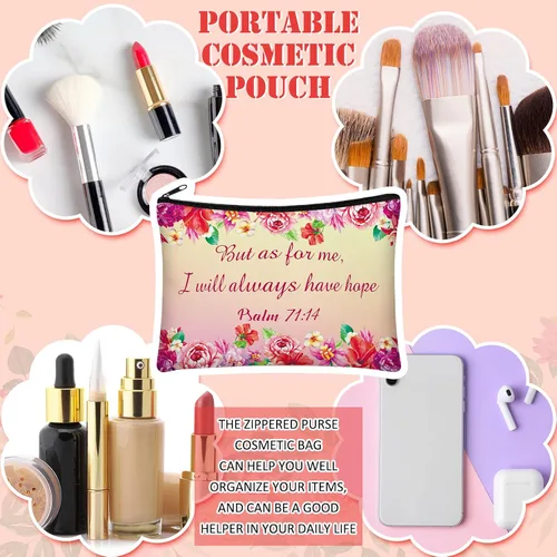 Miniatura 7 de Pinkunn - 16 bolsas de maquillaje de lona, regalos a granel para mujeres, bolsa de cosméticos inspiradores cristianos religiosos con cremallera