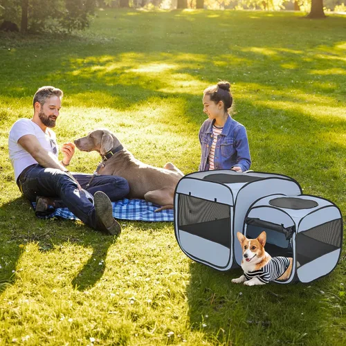 Miniatura 3 de EighteenTek® Corralito portátil 2 en 1 para gatos (puertas delanteras), corralito desplegable para gatitos, sin montaje, cajas de tienda de campaña