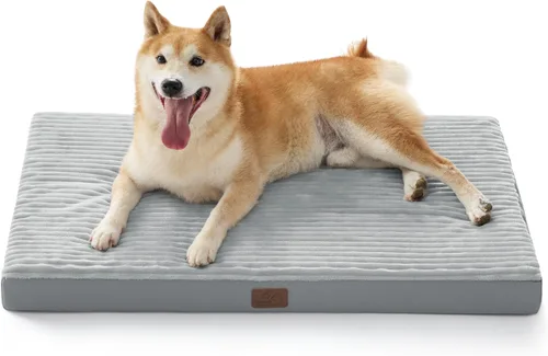 Miniatura 9 de Bedsure ComfyFleece - Camas ortopédicas para perros de gran tamaño para jaula con funda extraíble para máquina, no impermeable, alfombrilla de Gris
