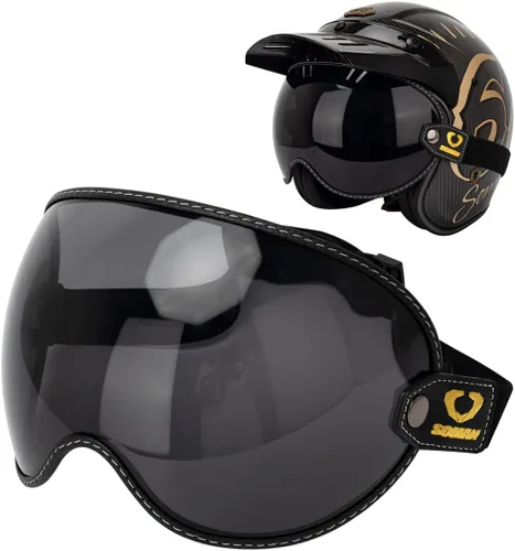 Miniatura 15 de Protector retro para casco de motocicleta, visera de burbujas, lentes de policarbonato de repuesto universal para casco completo de cara abierta