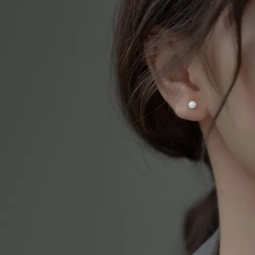 Miniatura 2 de Pendientes de tuerca redondos de ópalo de 18G de plata de ley 925 minimalistas de hélice, tragus, piercing de daith, aretes de caracola de daith