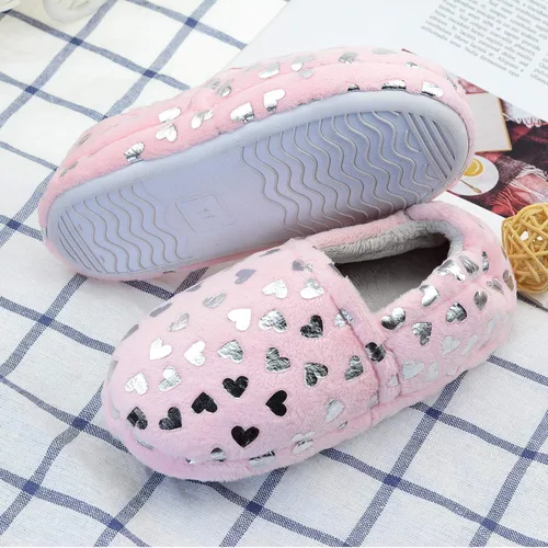 Miniatura 6 de Lulex Pantuflas de forro polar con diseño de corazón para niñas