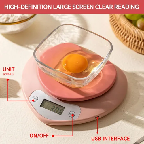 Miniatura 4 de Linda báscula de alimentos, báscula digital en forma de corazón con pantalla LCD recargable para cocinar, hornear, pesar alimentos [0.04 oz/11.0 lbs]
