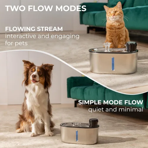 Miniatura 5 de Fuente de agua inalámbrica para gatos de acero inoxidable de 108 oz/3.2 L Batería de 5200 mAh, autonomía de 50 días, sensor de movimiento, ultra