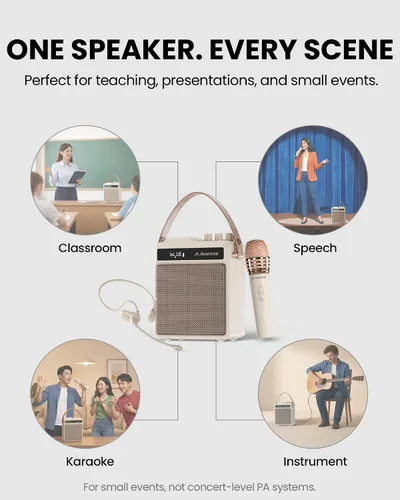 Miniatura 2 de Avantree VoxAmp Duo - Juego de micrófono y altavoz inalámbrico portátil para aula, eventos pequeños y fiestas, grabación y reproducción USB, voz