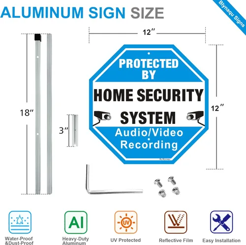Miniatura 2 de Paquete de 2 letreros de seguridad protegidos por el sistema de seguridad para el hogar con estacas de aleación de 36 pulgadas, 12 x 12 pulgadas