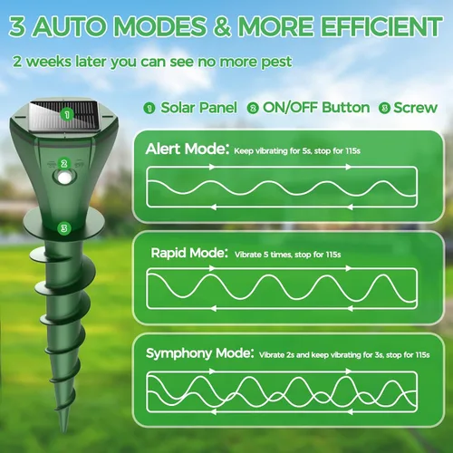 Miniatura 3 de Repelente de topos alimentado por energía solar, repelente de topos, repelente de marmotas para exteriores, repelente ultrasónico impermeable IP65