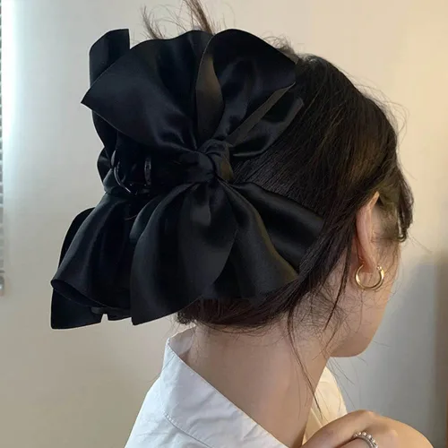 Jumwrit Pinza para el cabello, pinza de pelo con lazo grande, sujeción fuerte, diseño francés, negro, accesorio de peinado de moda para mujeres y