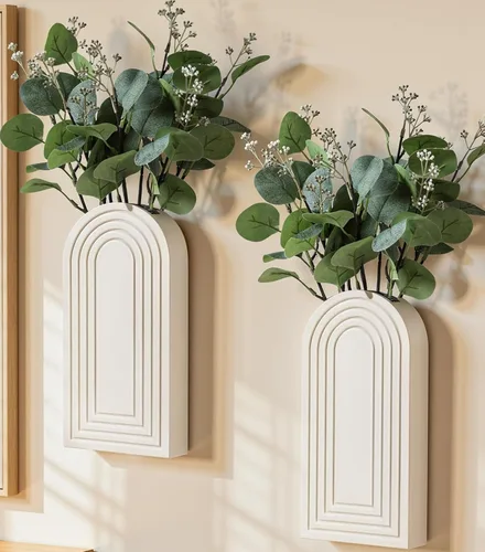 Miniatura 17 de DREAMLOOM Paquete de 2 jarrones de pared de madera con plantas artificiales de eucalipto, macetas para colgar en la pared, estilo bohemio y moderno