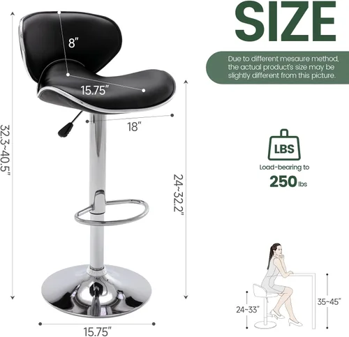 Miniatura 2 de Vogue Furniture Direct Taburetes de Bar Ajustables de Cuero PU, Taburetes Modernos Giratorios de Elevación Neumática con Respaldo, Sillas de Altura