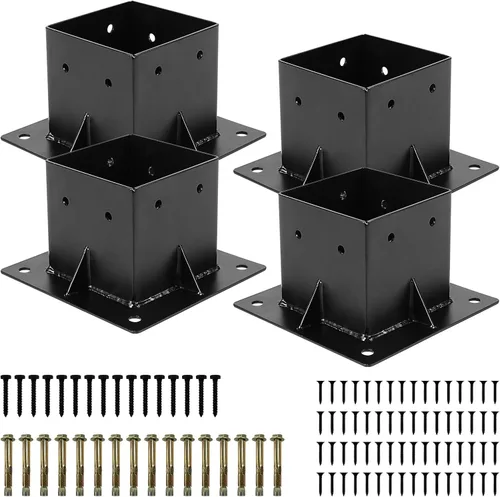 Base de poste de 4 x 4, 4 piezas, soportes de base de poste de cubierta (interior de 3.6 x 3.6 pulgadas) con recubrimiento de polvo negro, soporte