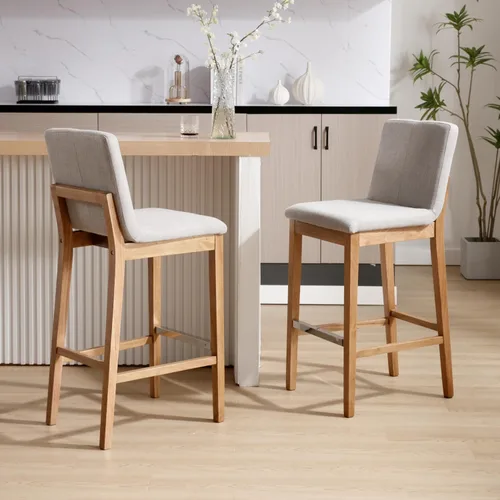 Miniatura 29 de Kmax Juego de 2 taburetes de bar de 26 pulgadas de altura de mostrador, taburetes tapizados para encimera de cocina con soporte trasero, taburetes