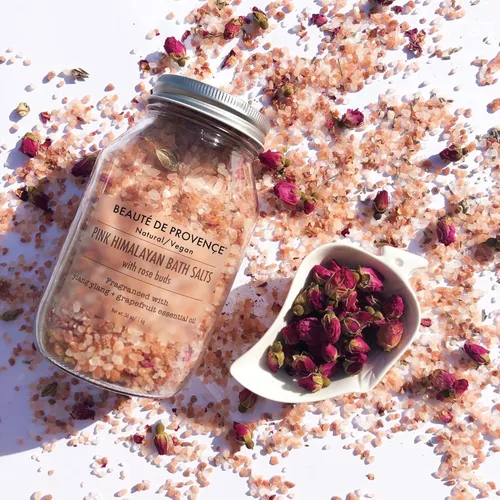 Miniatura 6 de Beaute DE Provence Sal de baño rosa del Himalaya con pétalos de rosa, aromaterapia y relajación 100% natural, sales de baño de aceite esencial