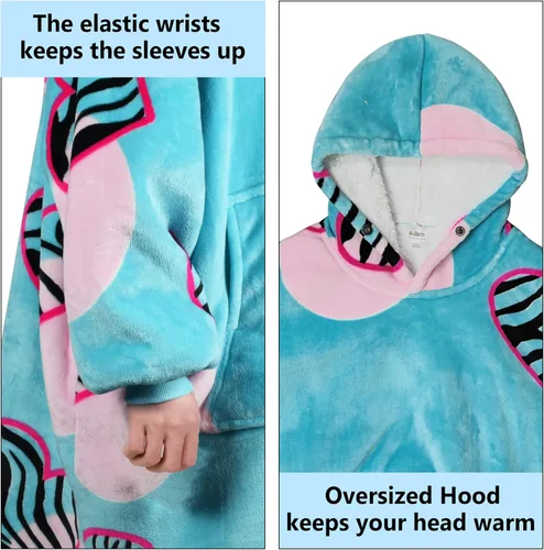 Miniatura 4 de Solaris Zebra - Sudadera con capucha estilo manta para niños con diseño con temática de amor, acogedora y cálida de forro polar Sherpa, para Corazón