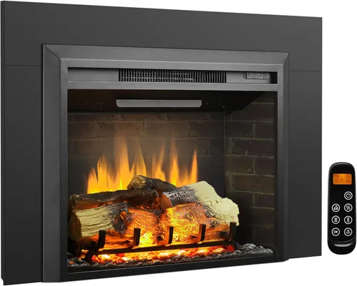 LegendFlame Carl 28 Pulgadas con Kit de Adornos, Inserto de Chimenea Eléctrica, Calentador de Chimenea 750/1500W, Sonido de Fuego Crepitante,