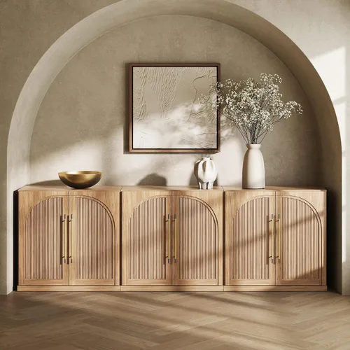 Miniatura 50 de BELLEZE Aparador Modular Acanalado Buffet con Almacenamiento, Mesa Consola Moderna de Mediados de Siglo con Puertas Arqueadas Simétricas, Elegante