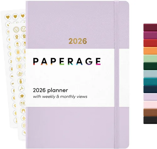 PAPERAGE Agenda semanal y mensual 2026, 12 meses (enero de 2026 a diciembre de 2026), 5.6 x 8 pulgadas, agenda 2026 de tapa dura con hojas semanales