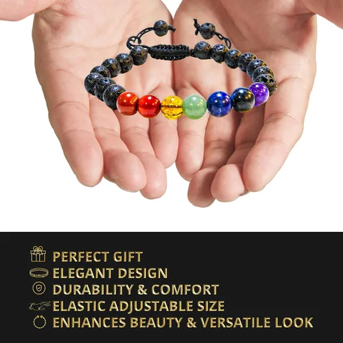 Miniatura 171 de Adjustable Crystal Bracelet – Gemstone Bead Bracelet with Adjustable Macrame String – Chic Gemstone Bracelet for Men and Women – 8mm Round Healing