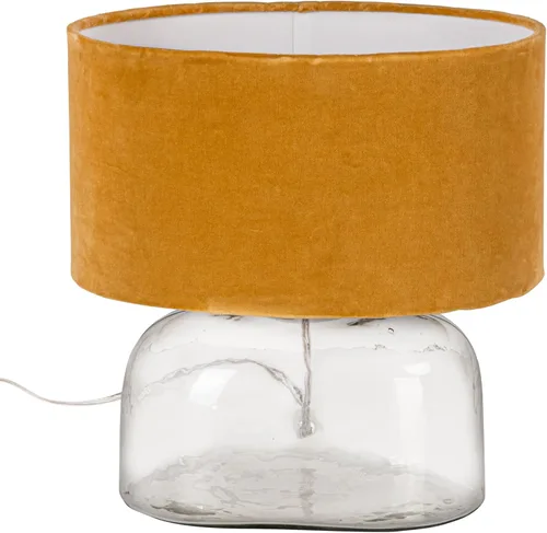 Miniatura 9 de Creative Co-Op Lámpara de mesa moderna con base de vidrio y pantalla de terciopelo, amarillo mostaza