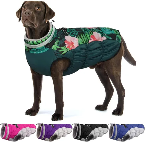 Miniatura 34 de Abrigo de invierno para perro, chaqueta grande para perro, chaqueta impermeable para mascotas con cremallera trasera, abrigo para mascotas con arnés