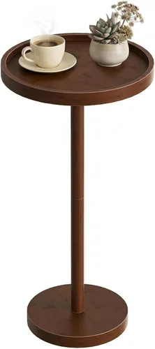 Miniatura 10 de HOOBRO Mesa auxiliar redonda pequeña, mesa de bebidas de bambú, mesa de café Martini con acento de pedestal para espacios pequeños en sala de estar